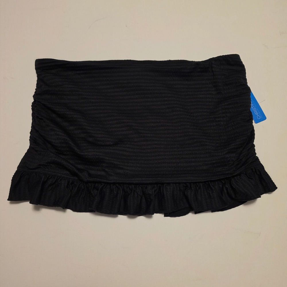 Christina Swimwear Textured Ruched Ruffle Swim Skirt Bikini Bottom Black Size 12